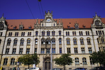 Fototapeta premium Main Post Office Building, The building was built between 1895 and 1899 as the main post office. Today, this building houses the justice center with the Magdeburg district court. Germany.