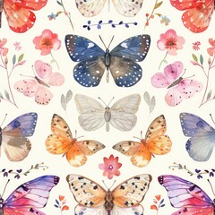 Butterfly Symphony: Watercolor Artwork of Butterflies in a Seamless Pattern