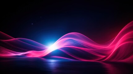 Fototapeta premium Bright pink and blue light waves dancing on a dark starry canvas 