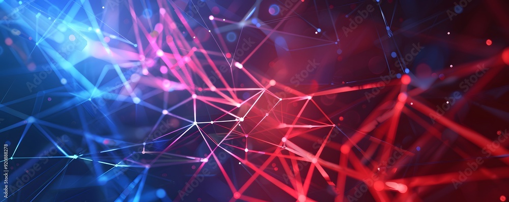 Poster abstract digital network with red and blue lines and dots