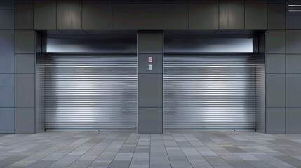 A large, empty garage door with a silver color