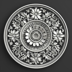 Vector round floral monochrome classic ornament. Greek meander. Patterns of Greece and ancient Rome. European border in a circle.