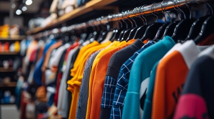 Fototapeta premium Colorful Clothing on Display in Retail Store