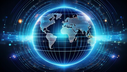 Obraz premium AI-powered globe with digital data streams flowing into it, symbolizing global AI connect space