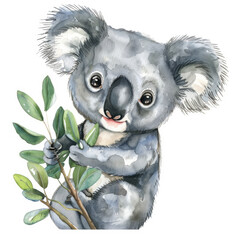 Watercolor Art of a Cute Koala with Soft Grey Fur