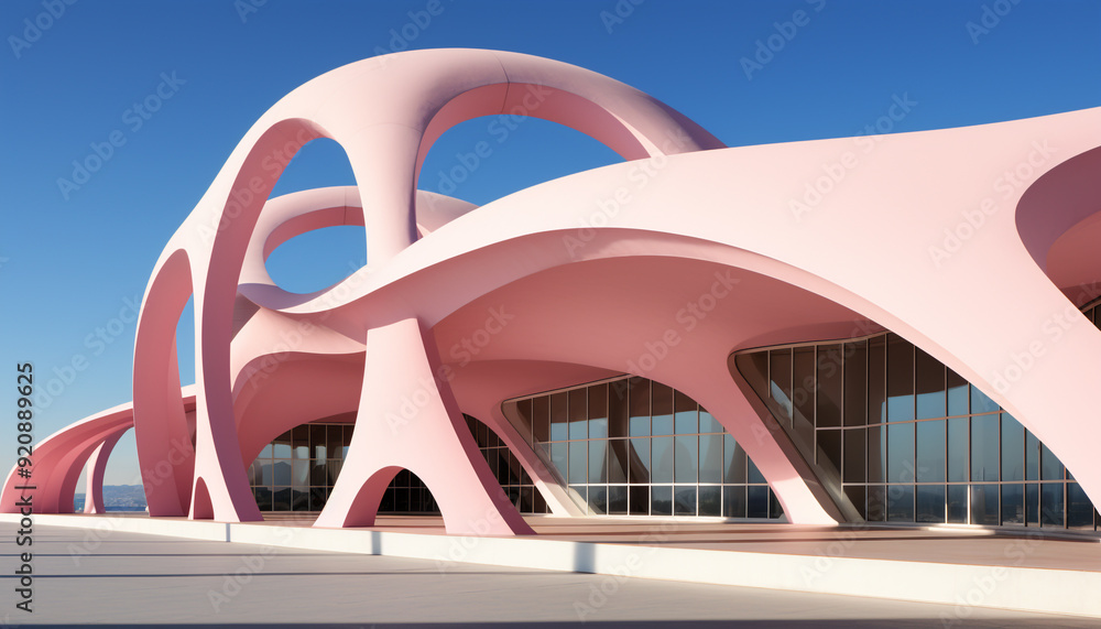 Poster modern architecture design abstract wave shapes create futuristic cityscape generated by ai