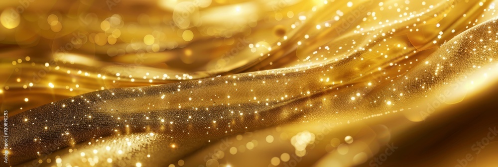 Poster a mesmerizing and beautiful display of shimmering golden waves, all adorned with sparkling light eff
