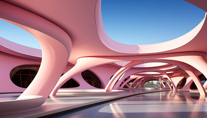 Obraz premium Futuristic architecture shapes modern transportation in a bright, empty underground generated by AI