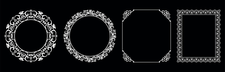 Set of decorative frames Elegant vector element for design in Eastern style, place for text. Floral black and white borders. Lace illustration for invitations and greeting cards.