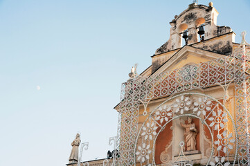 Façade with the belfry of the old church consecrated to Saint Dominic and decorated with...