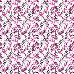 Autumn garden twigs. Red, purple branch. Seamless autumn pattern of falling leaves for your design. Ideal for textiles, wallpaper, wrapping paper. White background