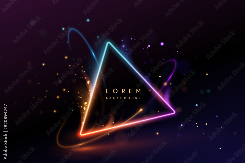 Sticker neon glow triangle frame with sparks