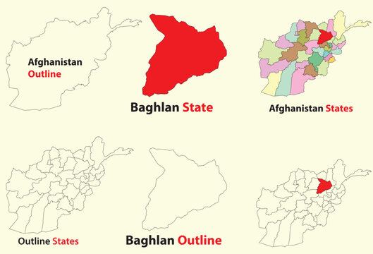 Baghlan map vector of Afghanistan, Baghlan line map, Baghlan with city map, Baghlan outline map