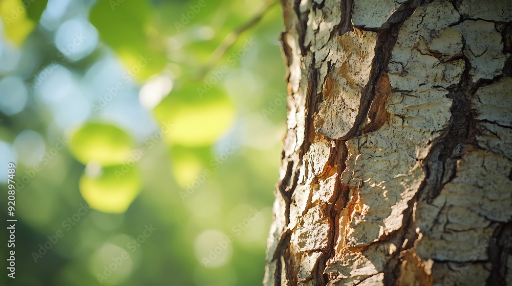 Leinwandbilder background with close-up of textured tree bark and soft green bokeh