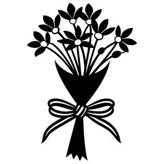 Flower bouquet tied with ribbon, silhouette vector illustration