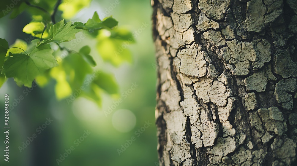 Leinwandbilder background with close-up of textured tree bark and soft green bokeh