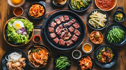 Korean BBQ Feast: A Table Spread of Delicious Dishes
