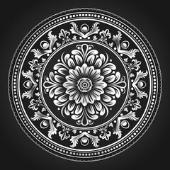 Vector round floral monochrome classic ornament. Greek meander. Patterns of Greece and ancient Rome. European border in a circle.