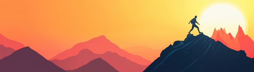 Perseverance Concept with Strong Determination in Flat Design Illustration on the Right Side