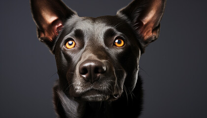 Cute puppy looking at camera, loyal friendship in black background generated by AI