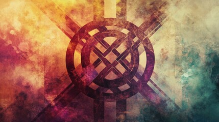 Fototapeta premium Abstract background showcasing interwoven religious symbols against a backdrop of soothing colors and textures