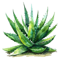 Fototapeta premium Detailed Watercolor of a Vibrant Aloe Vera Plant