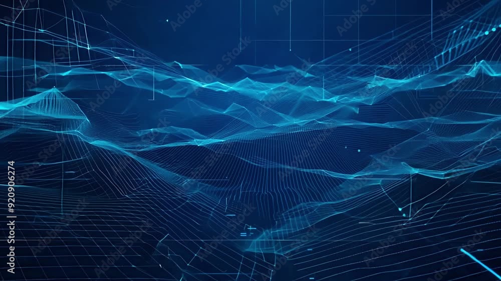 Poster an abstract representation of flowing blue digital waves showcases a technological landscape filled 