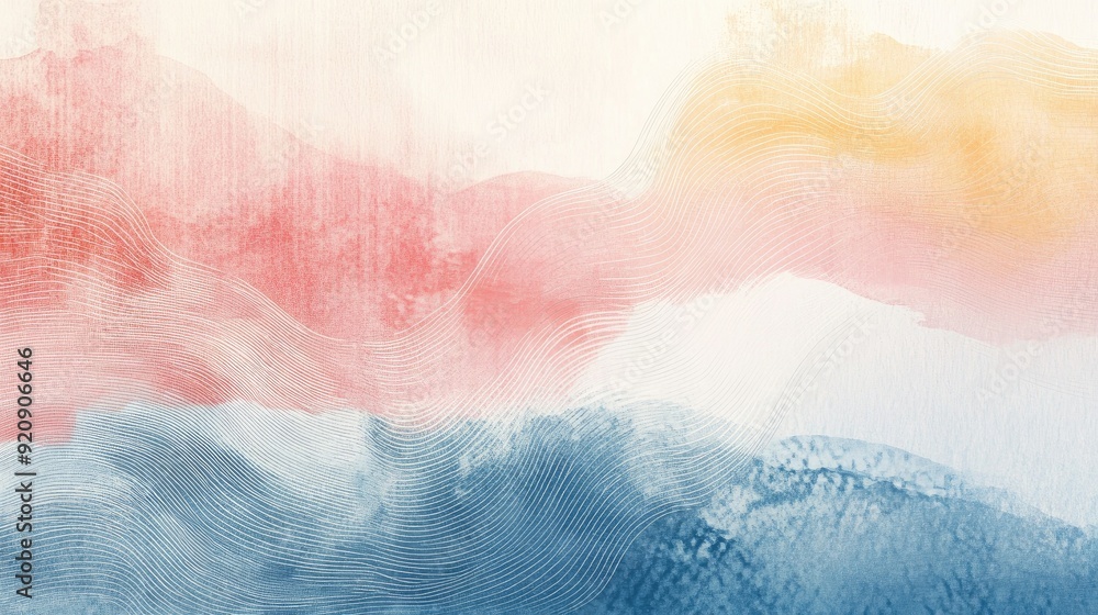 Aufkleber artistic abstract line paper backdrop featuring hand-drawn lines and a watercolor wash, creating a u