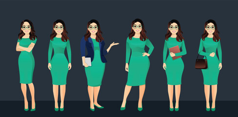 Office Girls standing poses vector with Dark Background