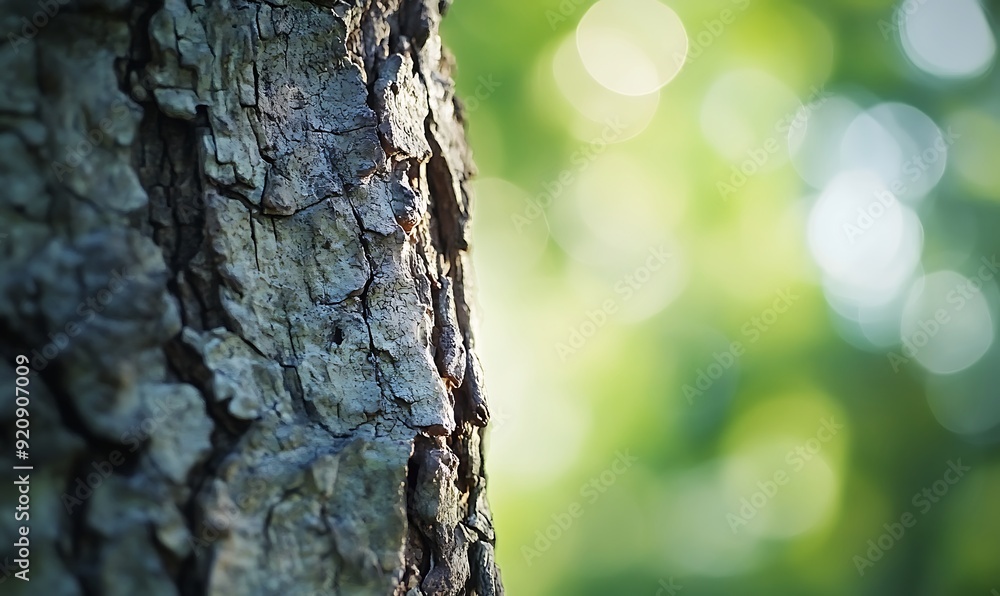 Leinwandbilder background with close-up of rough tree bark and soft green bokeh