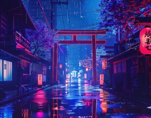 Kyoto Neon Light, Japanese Citylight Background