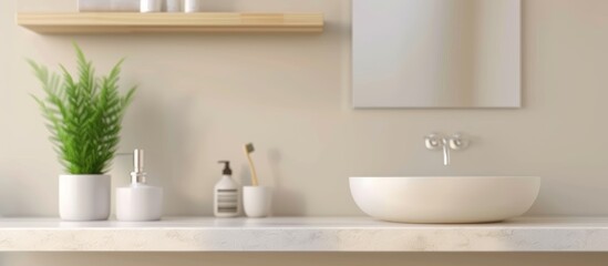 Fototapeta premium Blurred background of a modern home interior with an empty wooden table top for product display montage