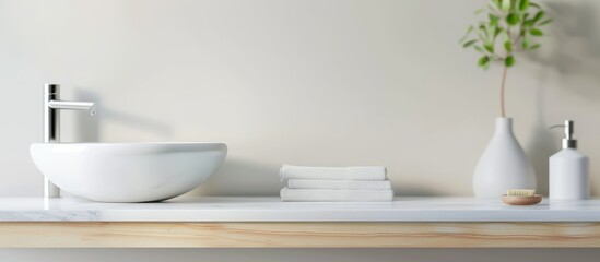Blurred background of a modern home interior with an empty wooden table top for product display montage