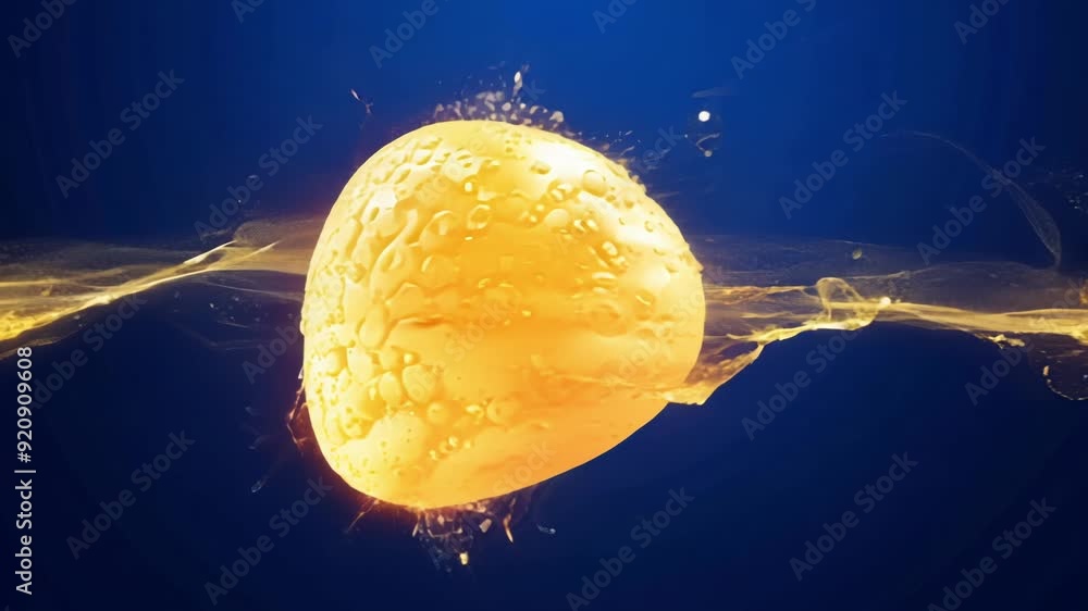 Poster a yellow sphere glides smoothly through a deep blue background, showcasing fluid motion and vibrant 