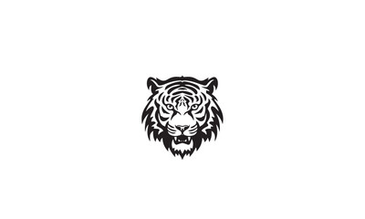 tiger head silhouette icon black logo design white background