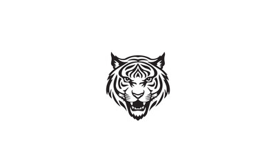 tiger head silhouette icon black logo design white background