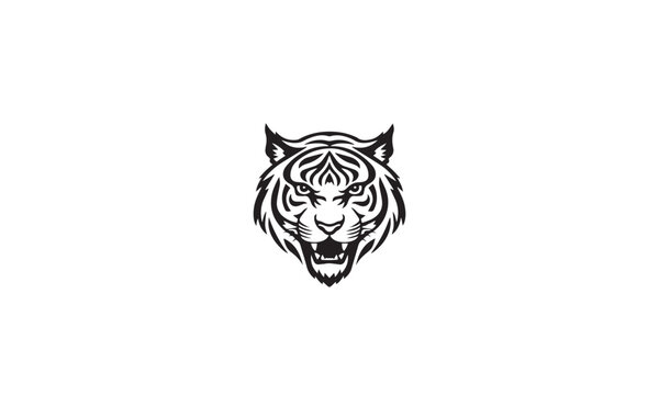 recommend clip art: tiger head silhouette icon black logo design white background