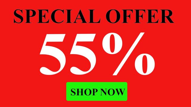 Special offer, 55% off, shop now. Perfect promotion for retail websites, advertising banners, social media posts, marketing materials
