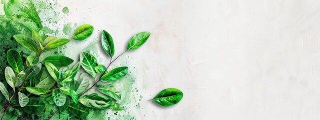 Obraz premium green leaves on white background, spray paint