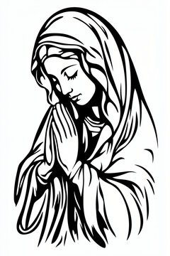 recommend clip art: Our Lady, Virgin Mary, coloring book page, monocolor christianity illustration