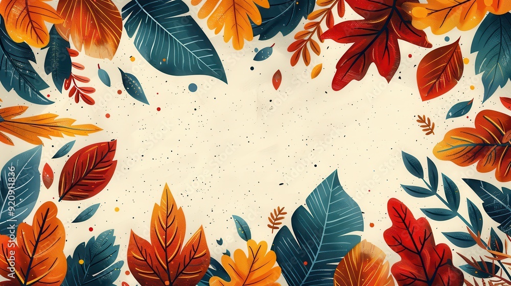 Aufkleber a frame of autumn leaves with a beige background