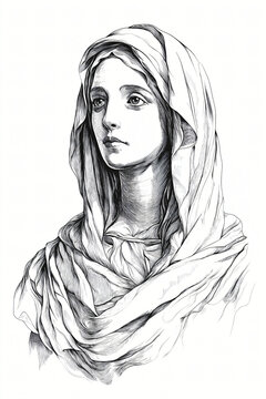 recommend clip art: Our Lady, Virgin Mary, coloring book page, monocolor christianity illustration