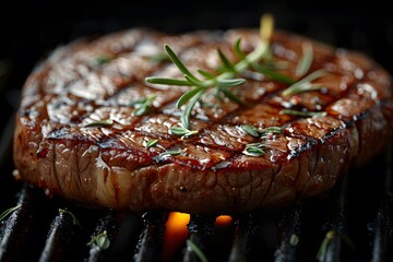 Grilled Steak with Rosemary on BBQ Grill - Perfect for Summer Cookouts and BBQ Themed Designs