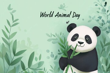 Obraz premium Illustration of a cute panda holding bamboo with 