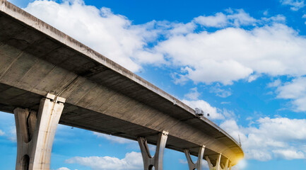Curve of the elevated expressway  and sunlight in morning. Sky and clouds background. travel concept.