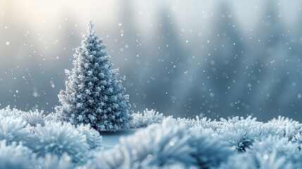 A Single Snow-Covered Tree in a Winter Forest