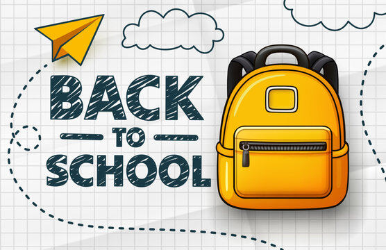 Back to school, backpack on paper background. Vector illustration