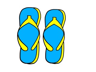 A diigital design of two sandals in blue yellow color in a white background