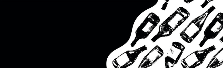 Template wine banner featuring a seamless pattern of red wine bottles. Hand-drawn vector illustrations of red and white wine. Winery web banner design with a grape alcohol pattern.