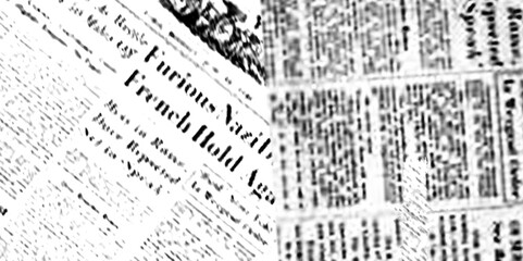 Old newspaper blank white grunge ripped torn posters crumpled white paper close-up diagonally, example document newspaper on the table scratch and noise word 